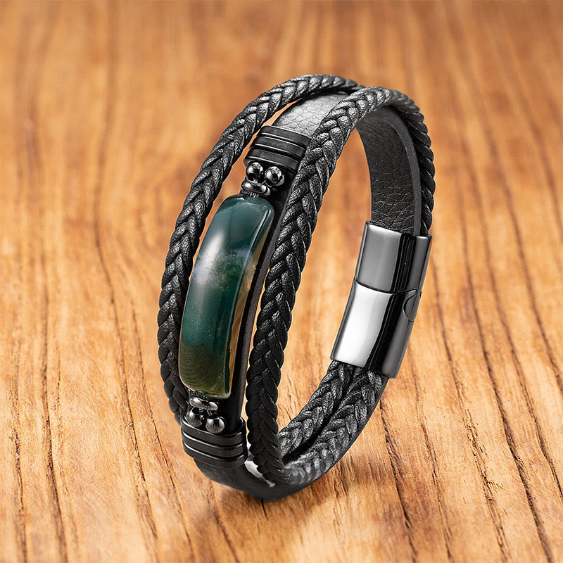 Bracelet renforcé en acier titane, Buddha Stones, hématite, lazurite, pierre à paillettes noires, cristal rose, titane et pierres de Bouddha - Agate verte - 18-22 cm - image 23