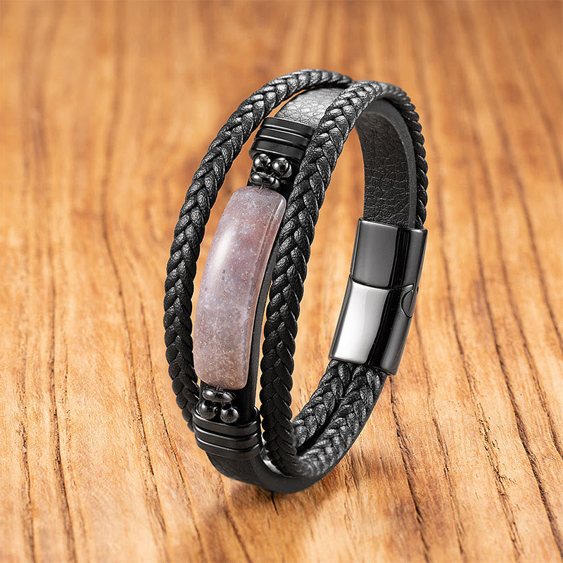 Bracelet renforcé en acier titane, Buddha Stones, hématite, lazurite, lapis-lazuli, pierre noire scintillante, cristal rose, cristal de titane. - Agate rose - 18-22 cm - image 24