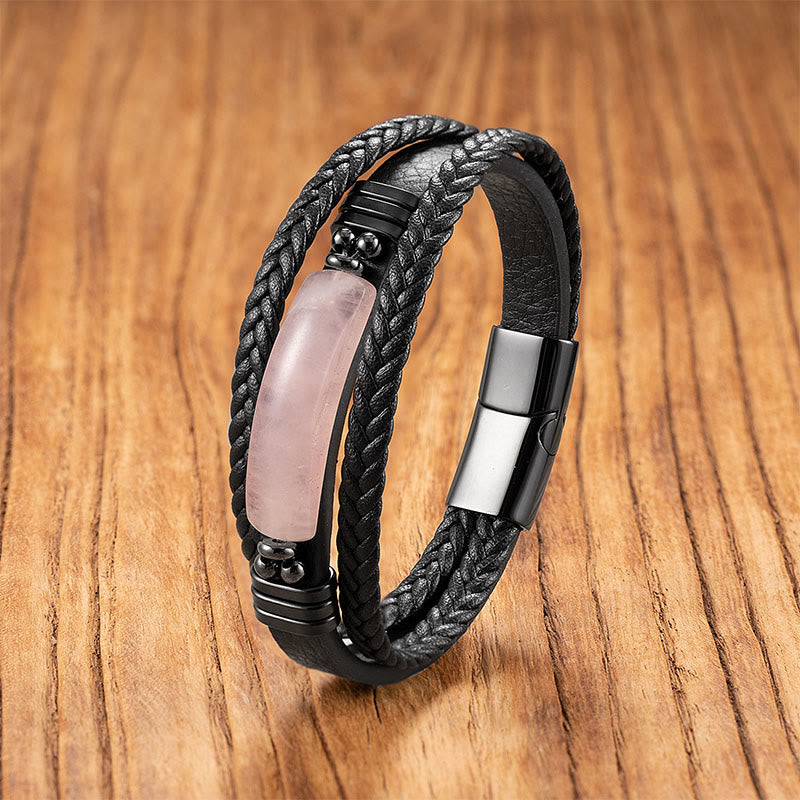 Bracelet renforcé en acier titane, Buddha Stones, hématite, lazurite, pierre à paillettes noires, cristal rose, titane et pierres de Bouddha - Cristal rose - 18-22 cm - image 7