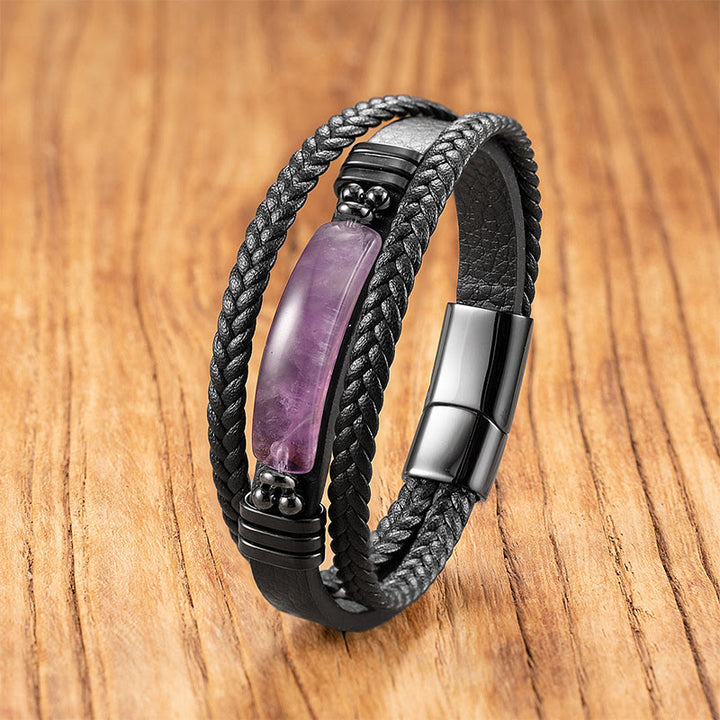 Bracelet renforcé en acier titane, Buddha Stones, hématite, lazurite, lapis-lazuli, pierre noire scintillante, cristal rose, cristal de titane. - Améthyste - 18-22 cm - image 12