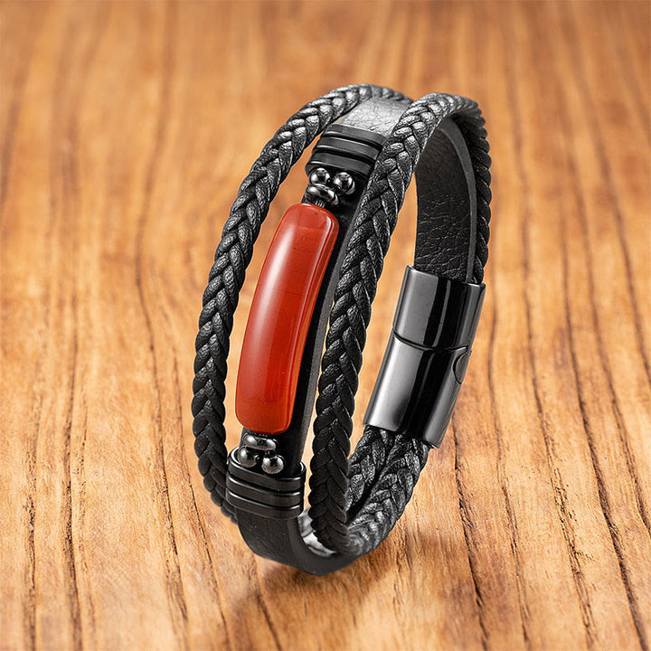 Bracelet renforcé en acier titane, Buddha Stones, hématite, lazurite, pierre à paillettes noires, cristal rose, titane et pierres de Bouddha - Liuli rouge - 18-22 cm - image 9