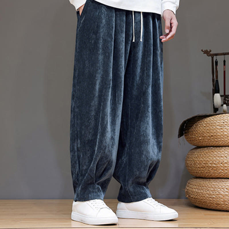 Pantalon harem homme en coton pur couleur hiver Buddha Stones, doublé polaire épaisse et poches - image 1