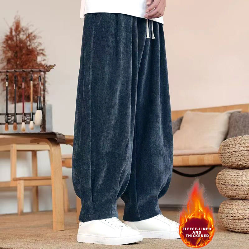 Pantalon harem homme en coton pur couleur hiver Buddha Stones, doublé polaire épaisse et poches - Bleu nuit (doublure polaire) - US/UK/AU46，EU56 (5XL) - image 24