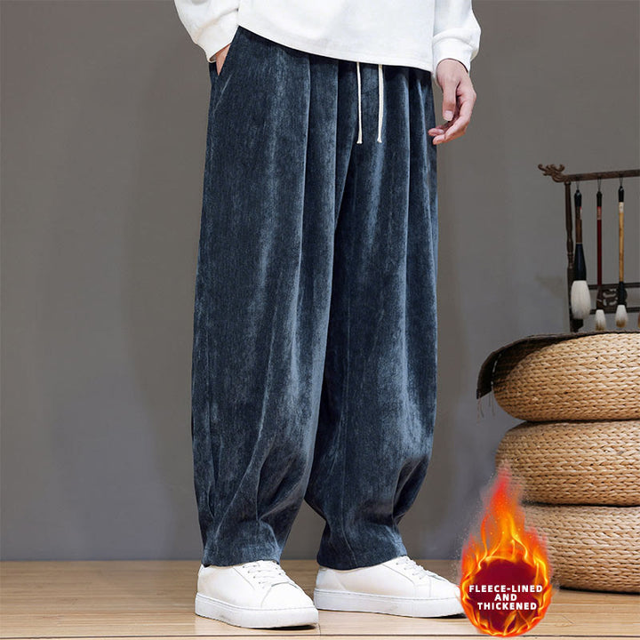 Pantalon harem homme en coton pur couleur hiver Buddha Stones, doublé polaire épaisse et poches - image 26