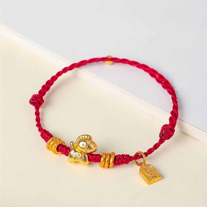 Bracelet ajustable en corde tressée avec Buddha Stones , symbole de succès et de force pour l'année du Cheval. - Cordon rouge (Tour de poignet : 14-19 cm) - image 0