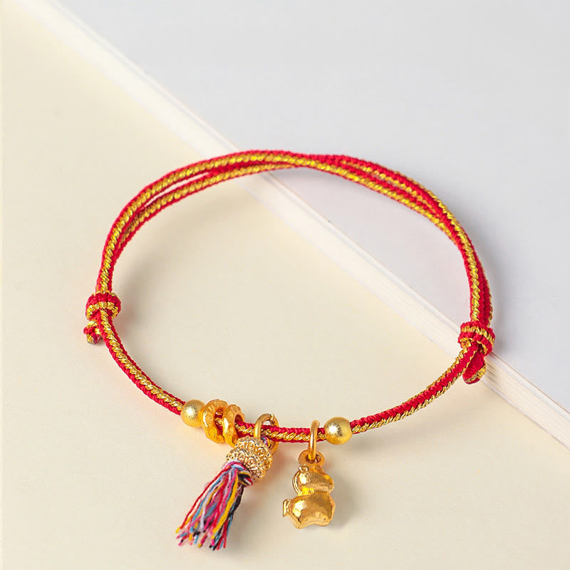 Bracelet ajustable en corde tressée avec Buddha Stones , symbole de succès et de force pour l'année du Cheval. - Cordon rouge et jaune (Tour de poignet : 14-19 cm) - image 7