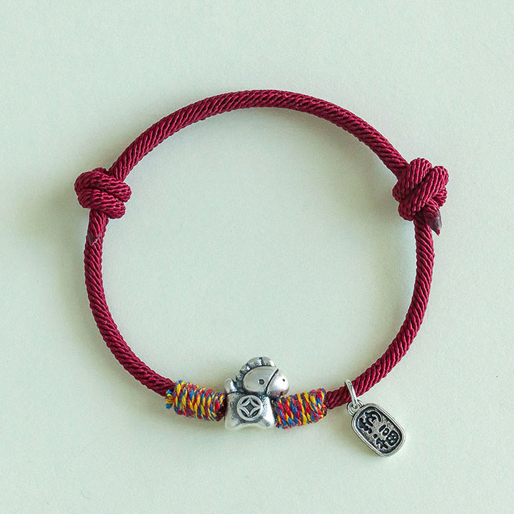 Bracelet porte-bonheur en argent sterling 999 et Buddha Stones, année du Cheval, symbole Fu, cordelette porte-bonheur. - image 2