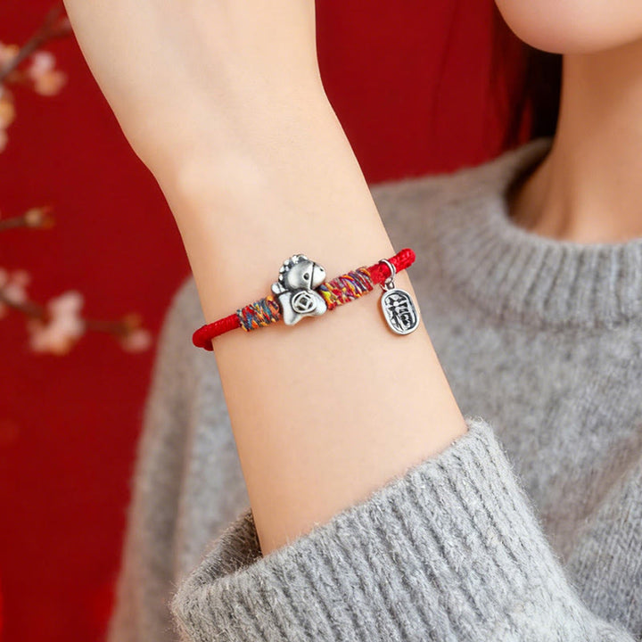 Bracelet porte-bonheur en argent sterling 999 et Buddha Stones, année du Cheval, symbole Fu, cordelette porte-bonheur. - image 12
