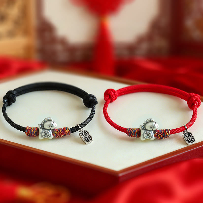 Bracelet porte-bonheur en argent sterling 999 et Buddha Stones, année du Cheval, symbole Fu, cordelette porte-bonheur. - image 16