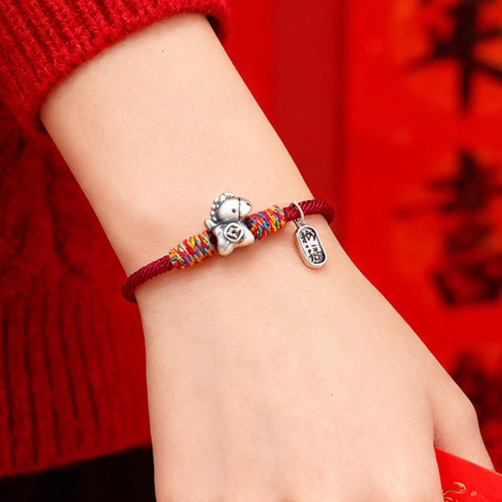 Bracelet porte-bonheur en argent sterling 999 et Buddha Stones, année du Cheval, symbole Fu, cordelette porte-bonheur. - image 3
