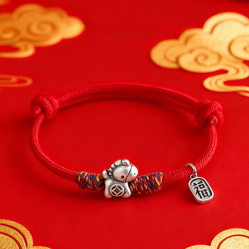 Bracelet porte-bonheur en argent sterling 999 et Buddha Stones, année du Cheval, symbole Fu, cordelette porte-bonheur. - image 10
