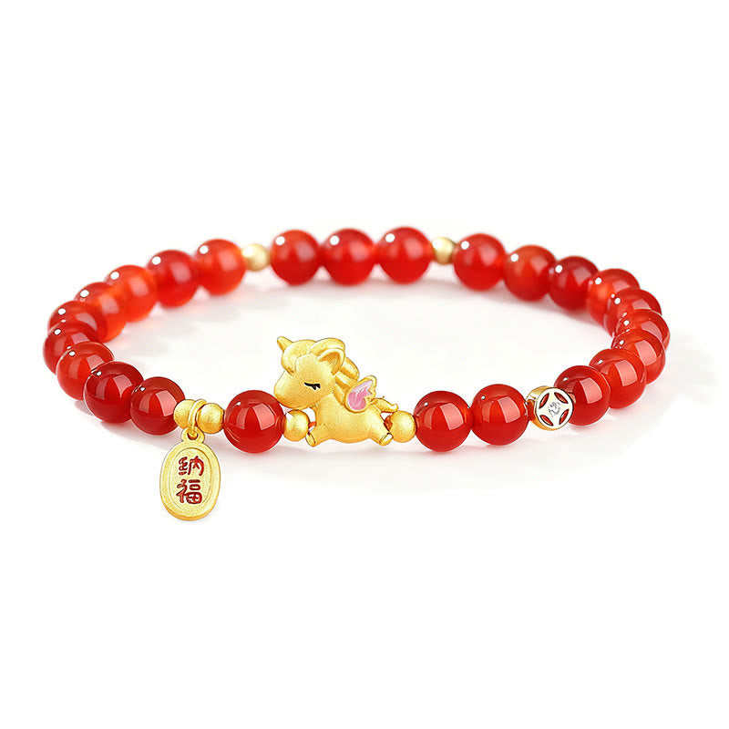 Bracelet de perles en argent sterling 925 et agate rouge, symbole de confiance, année du Cheval , Buddha Stones - image 5