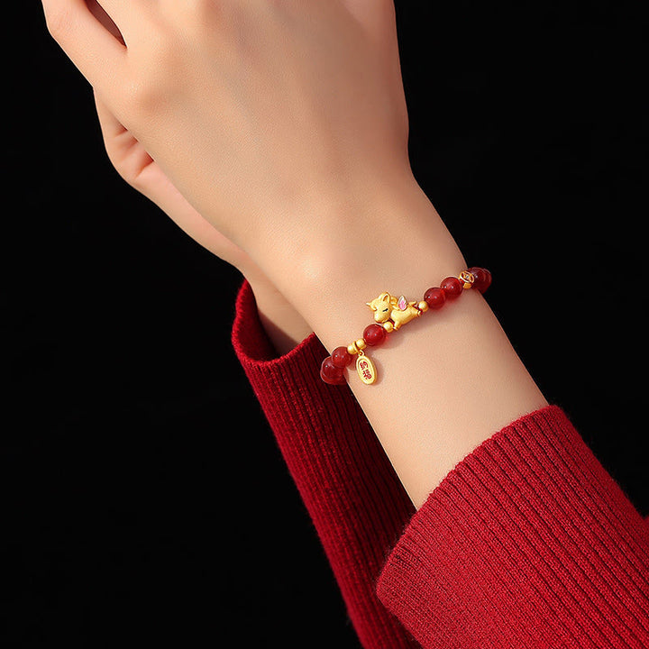 Bracelet de perles en argent sterling 925 et agate rouge, symbole de confiance, année du Cheval , Buddha Stones - image 4