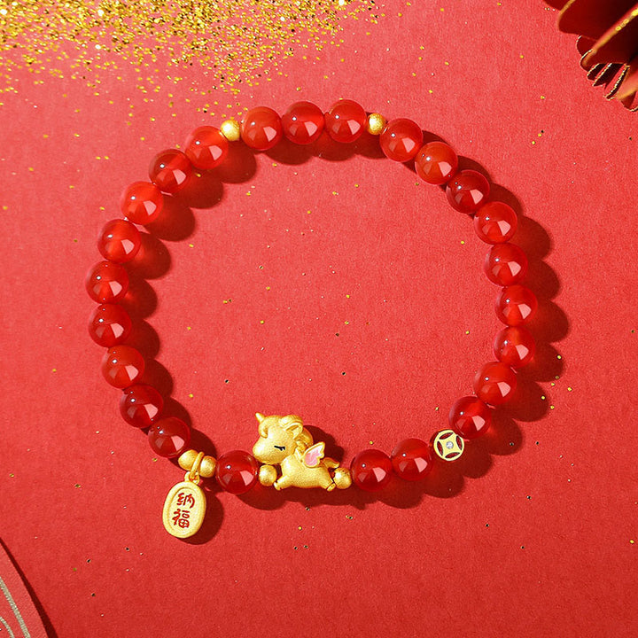 Bracelet de perles en argent sterling 925 et agate rouge, symbole de confiance, année du Cheval , Buddha Stones - image 2