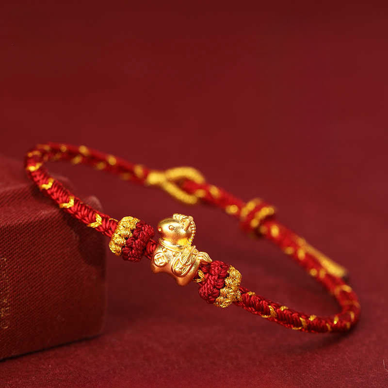 Bracelet ajustable en corde tressée or 999 Buddha Stones , symbole de chance et année du Cheval - image 2