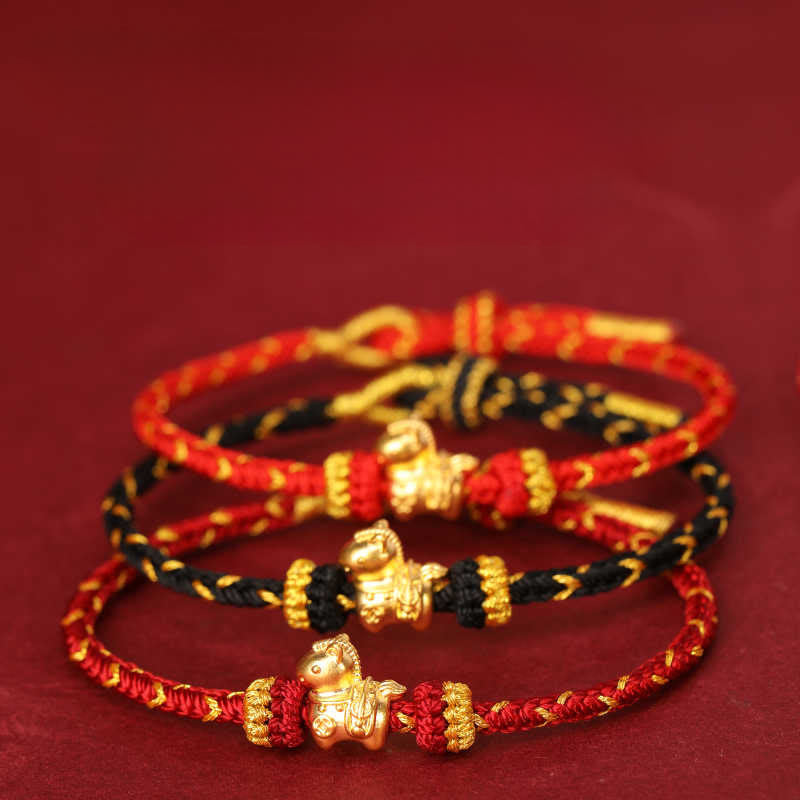 Bracelet ajustable en corde tressée or 999 Buddha Stones , symbole de chance et année du Cheval - image 22