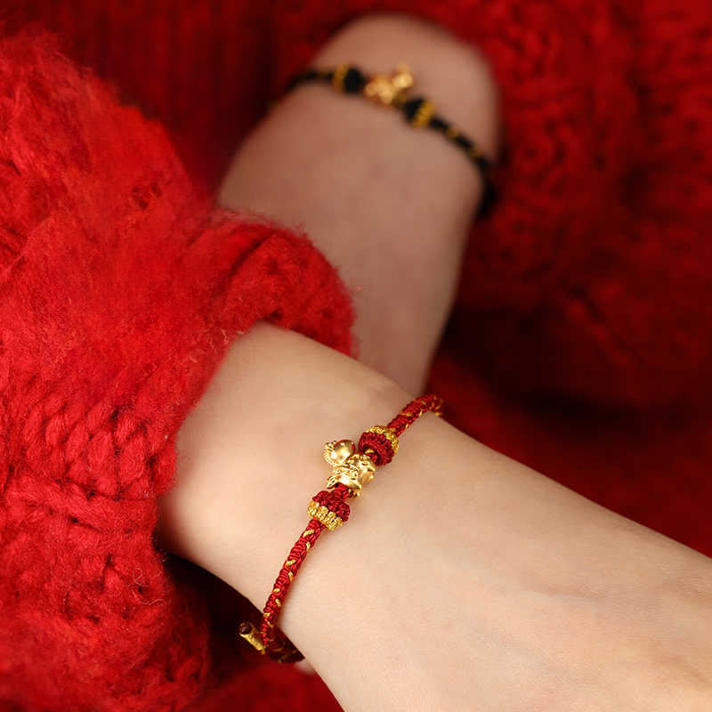 Bracelet ajustable en corde tressée or 999 Buddha Stones , symbole de chance et année du Cheval - image 19