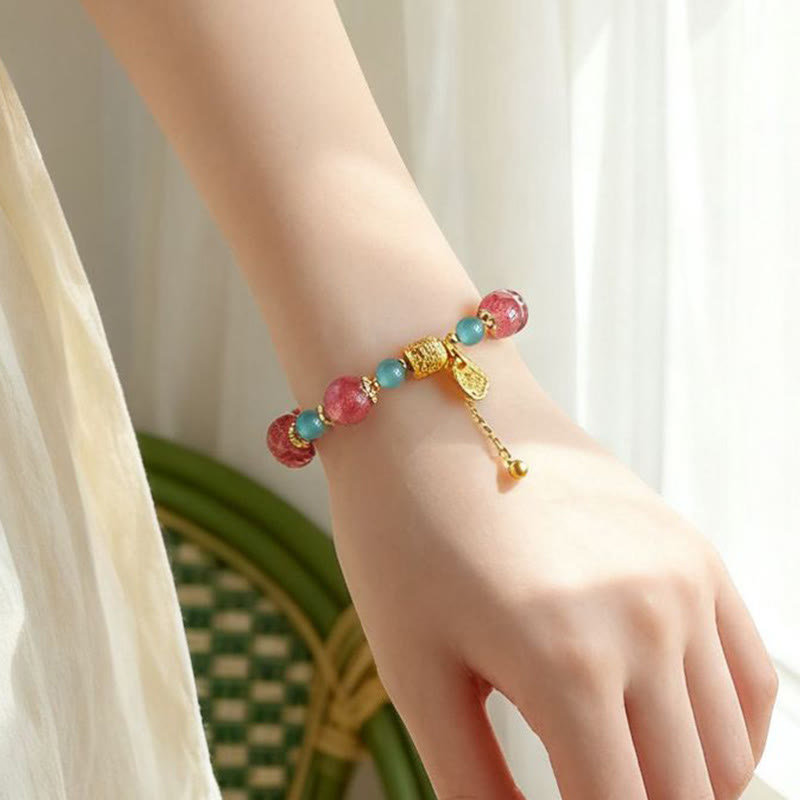 Bracelet de perles de guérison positives en quartz fraise et pierre de lune, Buddha Stones - image 6