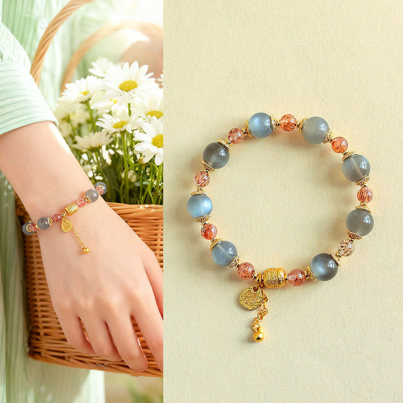 Bracelet de perles de guérison positives en quartz fraise et pierre de lune, Buddha Stones - Pierre de lune (Tour de poignet : 15-17 cm) - image 13