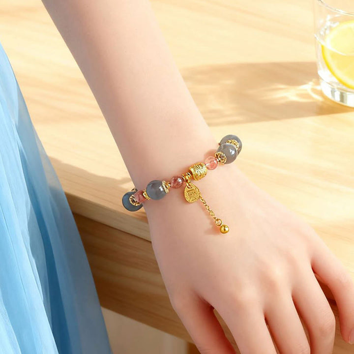 Bracelet de perles de guérison positives en quartz fraise et pierre de lune, Buddha Stones - image 19