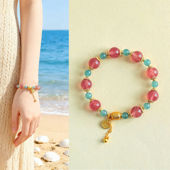 Bracelet de perles de guérison positives en quartz fraise et pierre de lune, Buddha Stones - Quartz Fraise (Tour de poignet : 15-17 cm) - image 8