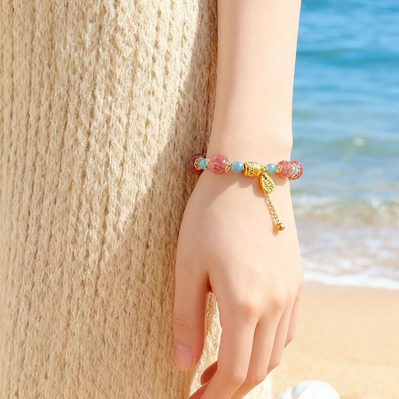 Bracelet de perles de guérison positives en quartz fraise et pierre de lune, Buddha Stones - image 7