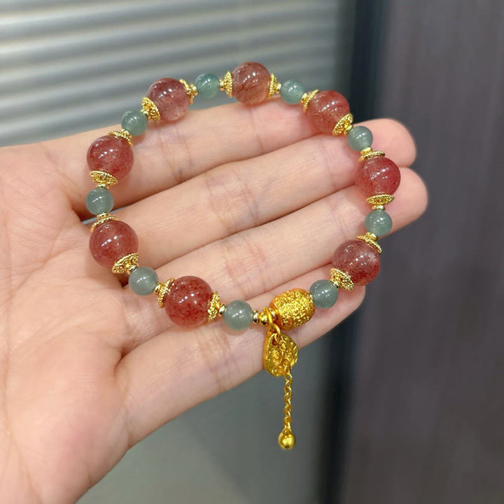 Bracelet de perles de guérison positives en quartz fraise et pierre de lune, Buddha Stones - image 5