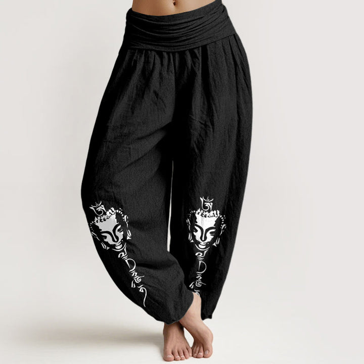 Pantalon harem pour femme en pur coton avec motif Buddha Stones de Bouddha, taille élastique. - Noir - US16，UK/AU20，EU48 (3XL) - image 5