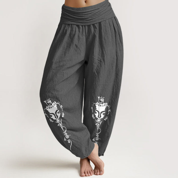 Pantalon harem pour femme en pur coton avec motif Buddha Stones de Bouddha, taille élastique. - Gris terne - US16，UK/AU20，EU48 (3XL) - image 8