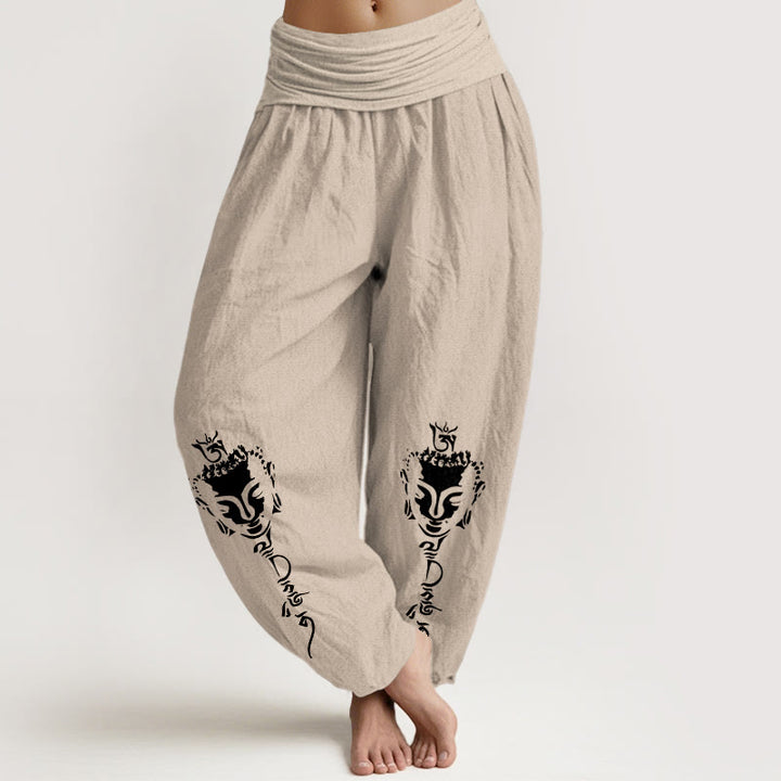 Pantalon harem pour femme en pur coton avec motif Buddha Stones de Bouddha, taille élastique. - Tanné - US16，UK/AU20，EU48 (3XL) - image 11