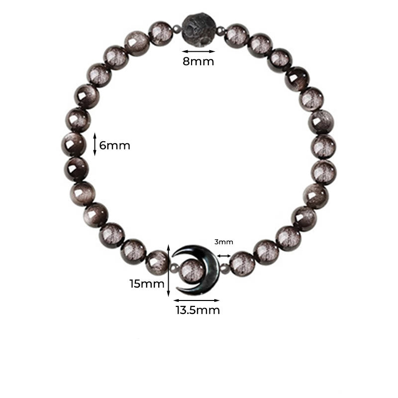 Bracelet de protection en perles d'obsidienne naturelle argentée, motif lune et Buddha Stones - image 4