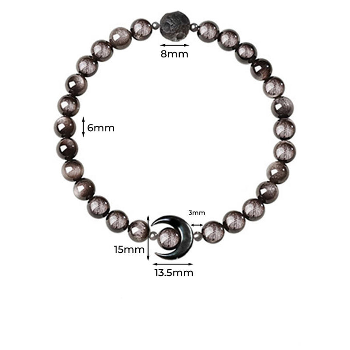 Bracelet de protection en perles d'obsidienne naturelle argentée, motif lune et Buddha Stones - image 4