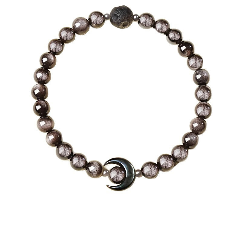 Bracelet de protection en perles d'obsidienne naturelle argentée, motif lune et Buddha Stones - image 5