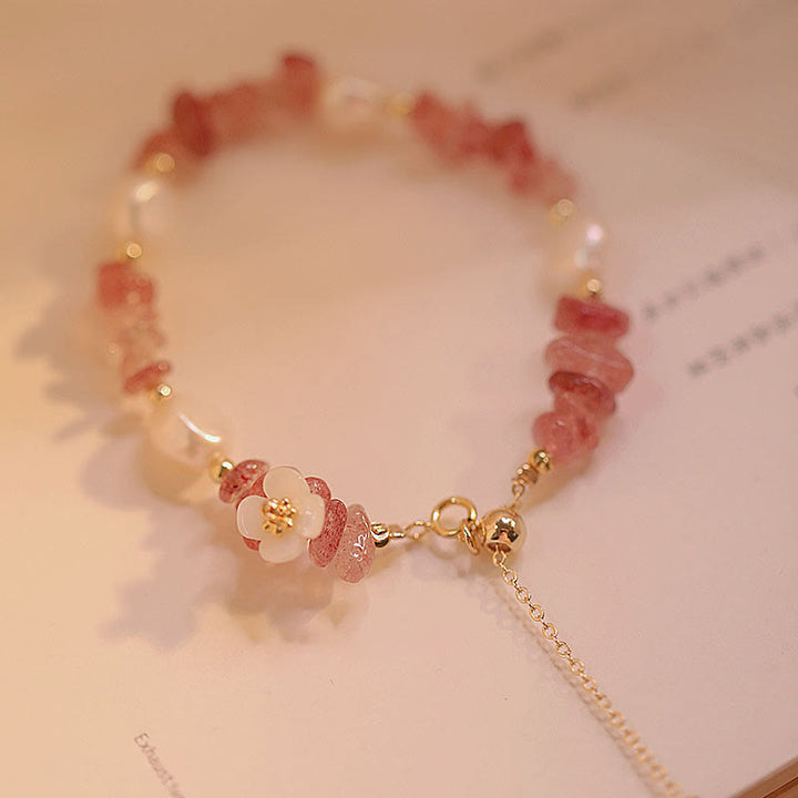 Bracelet de guérison en quartz fraise naturel irrégulier, perle blanche et pierre de Buddha Stones - image 4