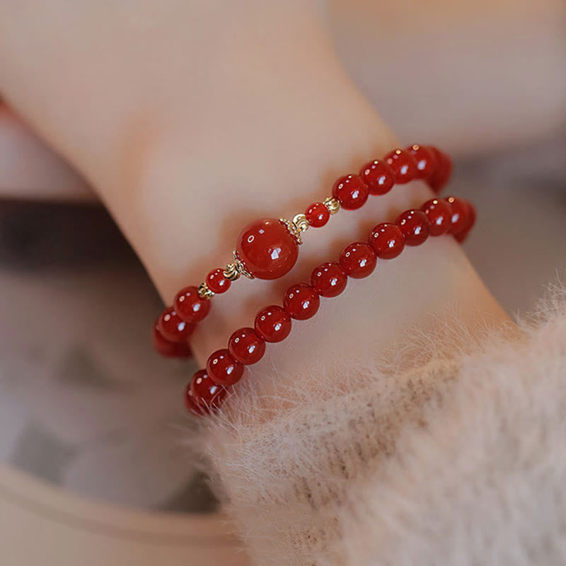 Bracelet de confiance et d'acceptation de soi en perles d'agate rouge à double tour de Buddha Stones - Agate rouge (Tour de poignet : 13-15 cm) - image 1
