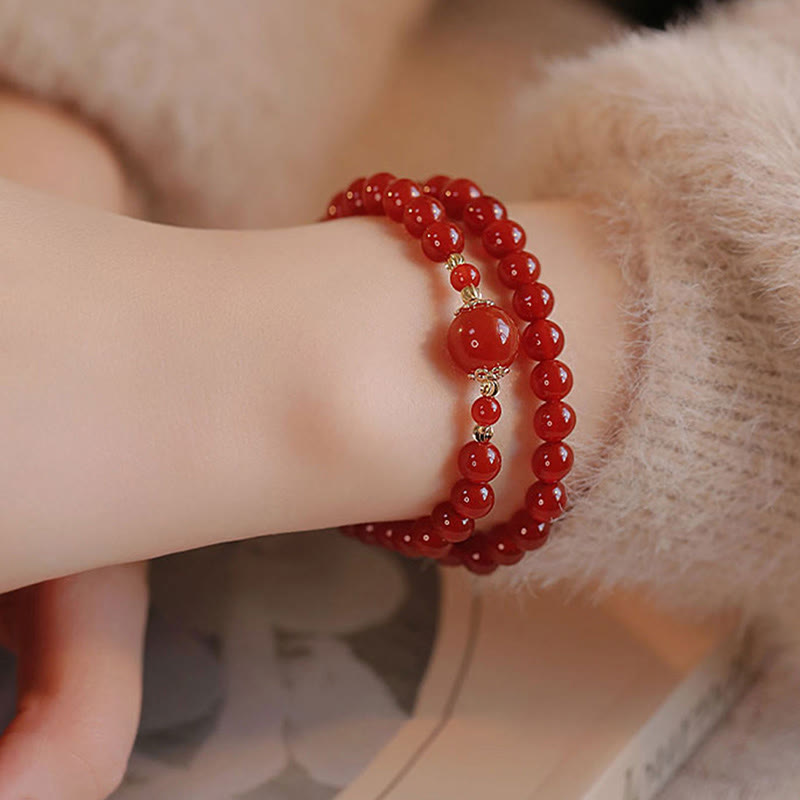 Bracelet de confiance et d'acceptation de soi en perles d'agate rouge à double tour de Buddha Stones - image 8