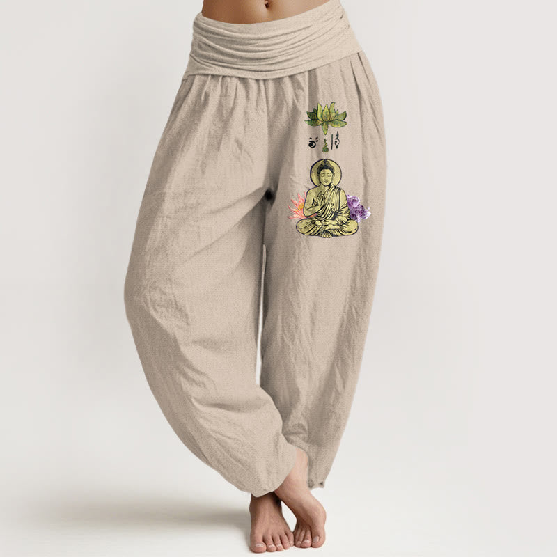 Pantalon harem pour femme en pur coton , motif lotus et Bouddha traditionnel, taille élastique. - Tanné - US16，UK/AU20，EU48 (3XL) - image 11