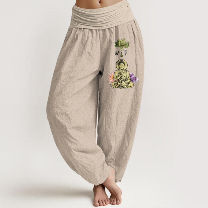Pantalon harem pour femme en pur coton , motif lotus et Bouddha traditionnel, taille élastique. - Tanné - US16，UK/AU20，EU48 (3XL) - image 11