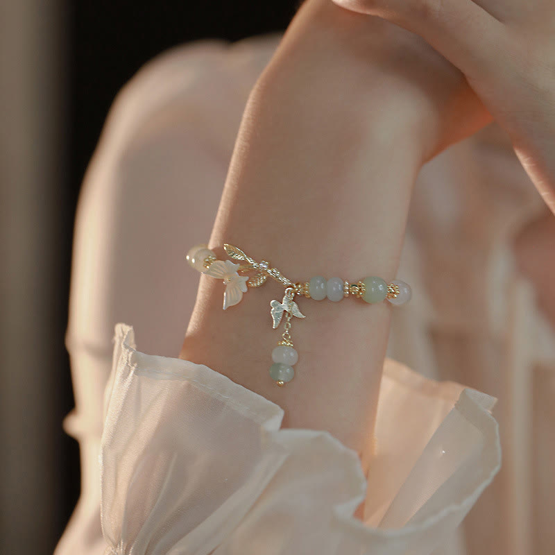 Bracelet de prospérité en jade Hetian avec breloque papillon et Buddha Stones, chaîne ajustable. - Jade Hetian (Tour de poignet : 14-18 cm) - image 1