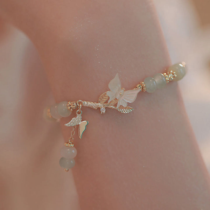 Bracelet de prospérité en jade Hetian avec breloque papillon et Buddha Stones, chaîne ajustable. - image 4