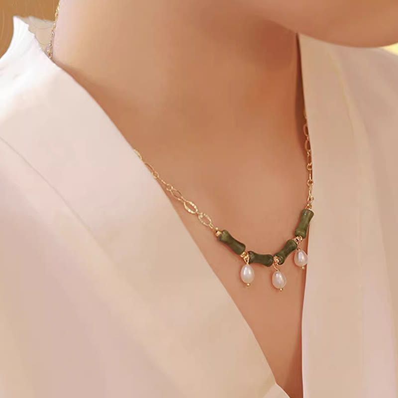 Collier pendentif en Buddha Stones, jade de Tianshan, bambou et perle, symbole d'abondance et de richesse. - image 8