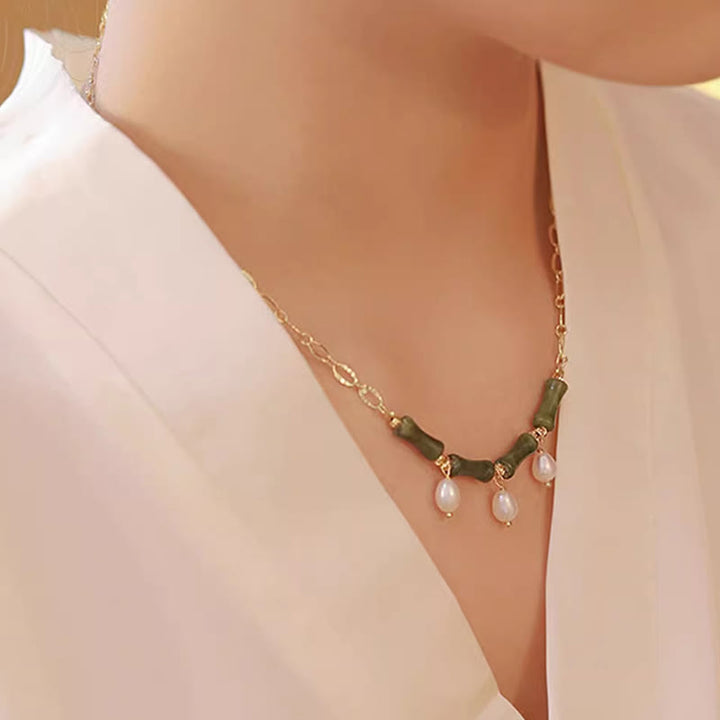 Collier pendentif en Buddha Stones, jade de Tianshan, bambou et perle, symbole d'abondance et de richesse. - image 8