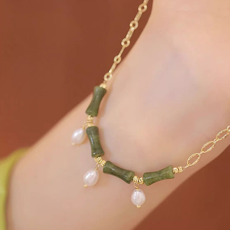 Collier pendentif en Buddha Stones, jade de Tianshan, bambou et perle, symbole d'abondance et de richesse. - image 3