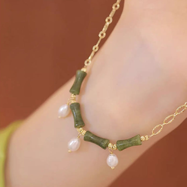 Collier pendentif en Buddha Stones, jade de Tianshan, bambou et perle, symbole d'abondance et de richesse. - image 3