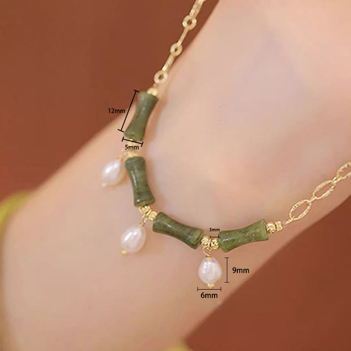 Collier pendentif en Buddha Stones, jade de Tianshan, bambou et perle, symbole d'abondance et de richesse. - image 4