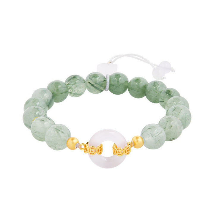 Bracelet de courage en argent sterling 925 Buddha Stones, quartz rutile vert et calcédoine blanche, boucle de la paix. - image 4