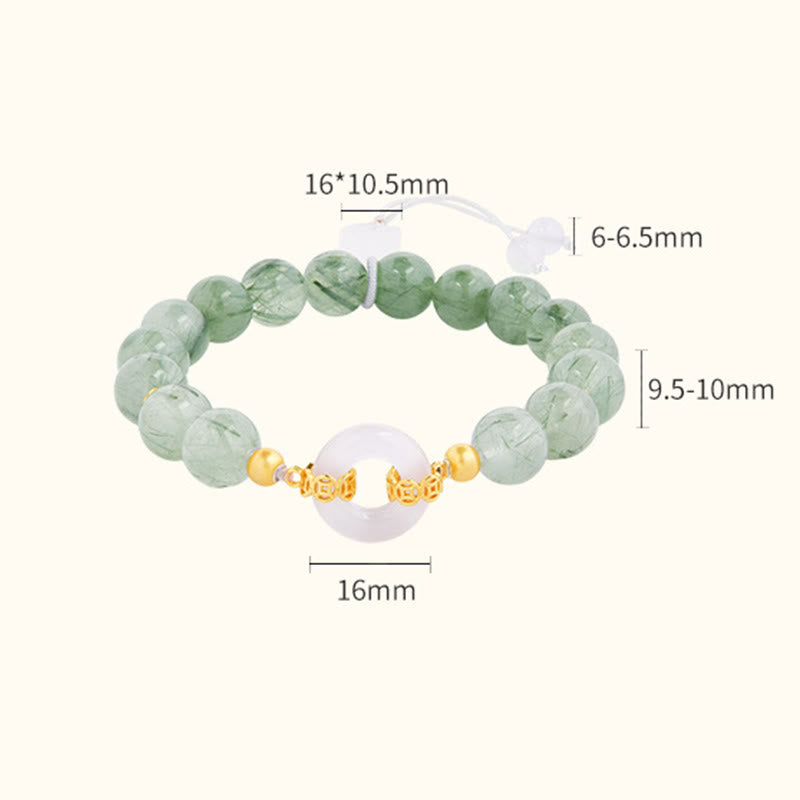 Bracelet de courage en argent sterling 925 Buddha Stones, quartz rutile vert et calcédoine blanche, boucle de la paix. - image 3