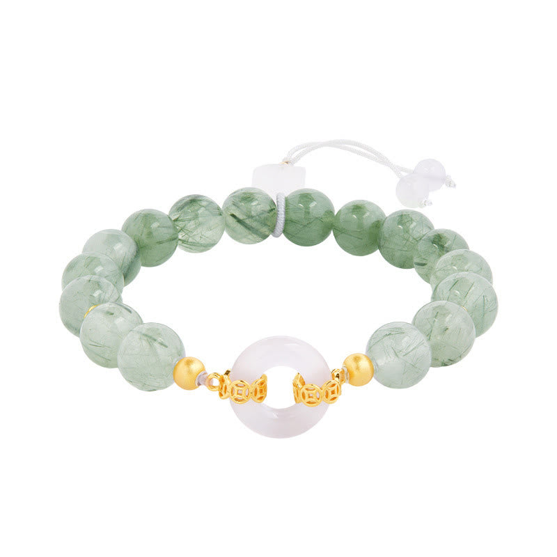 Bracelet de courage en argent sterling 925 Buddha Stones, quartz rutile vert et calcédoine blanche, boucle de la paix. - image 4