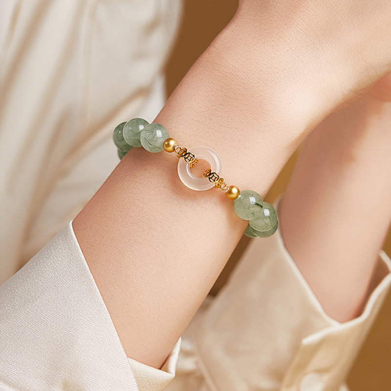 Bracelet de courage en argent sterling 925 Buddha Stones, quartz rutile vert et calcédoine blanche, boucle de la paix. - image 9