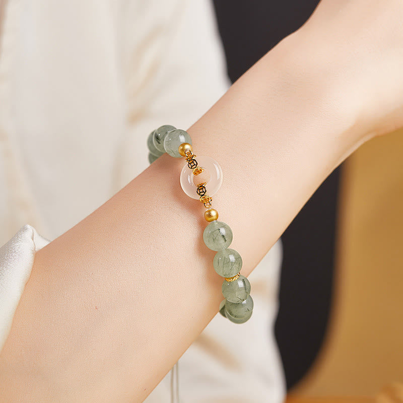 Bracelet de courage en argent sterling 925 Buddha Stones, quartz rutile vert et calcédoine blanche, boucle de la paix. - image 11